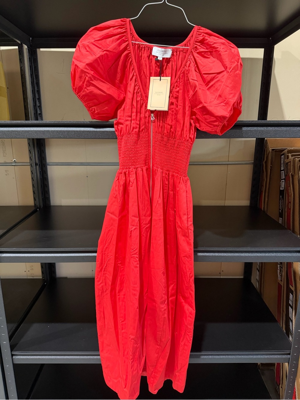 La Ligne Red Puff-Sleeve Maxi Dress